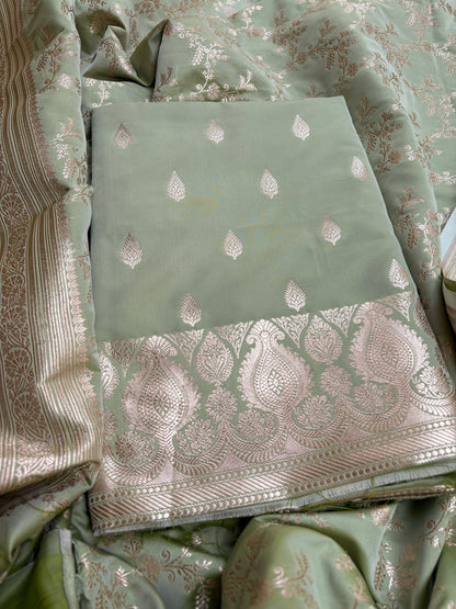 Green mashru silk suit set