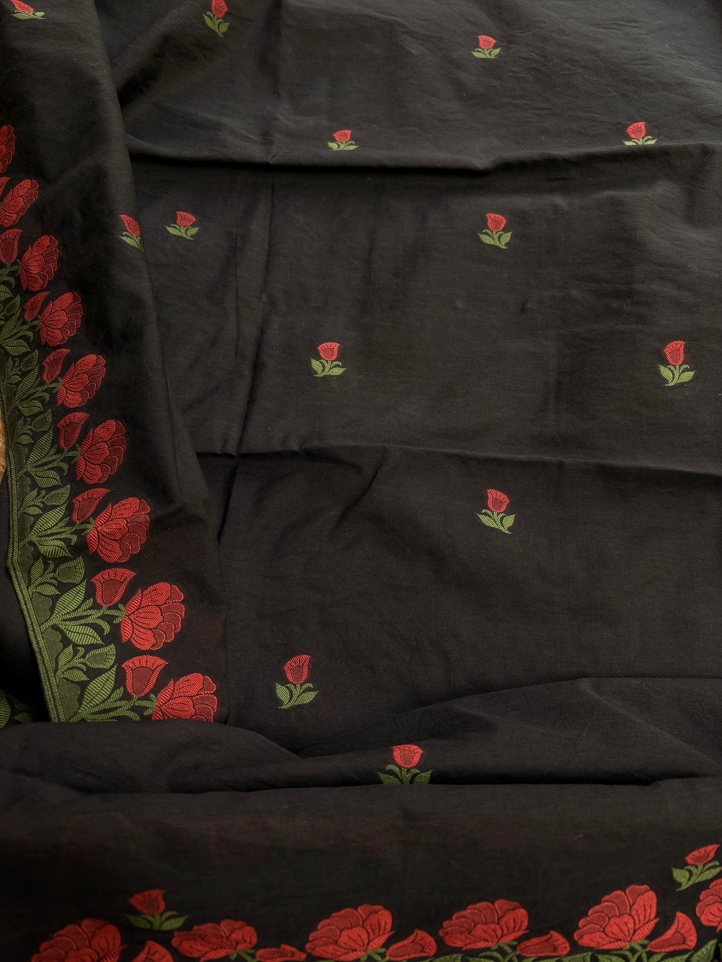 Black Chanderi flower weaving suit set