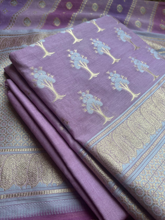 Mauve exclusive weaving chanderi suit set.