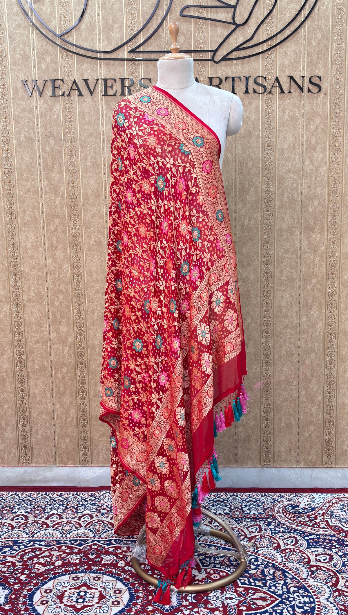 Red khaddi georgette bandhani dupatta