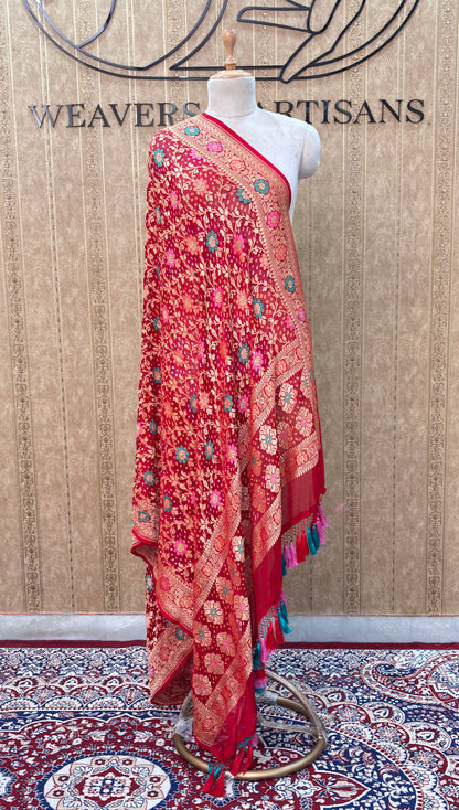 Red khaddi georgette bandhani dupatta