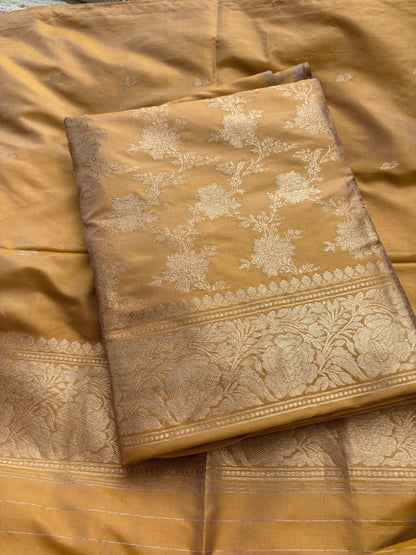 Mustard yellow dhoop chau katan silk suit set