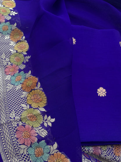 Blue Chiniya silk suit with pure georgette meenadar dupatta