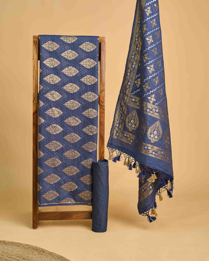 Blue chanderi weaving bootis 3 piece suit