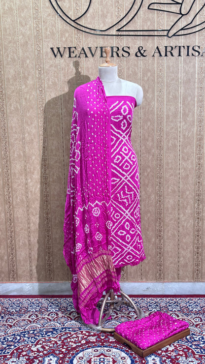 Pink bandhani gajji silk suit set