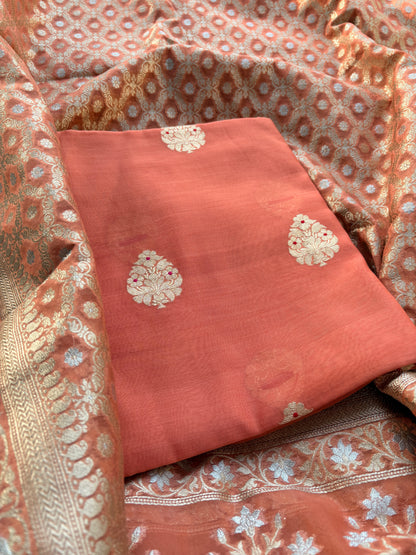 Rust handloom silk kurta and cutwork kora dupatta