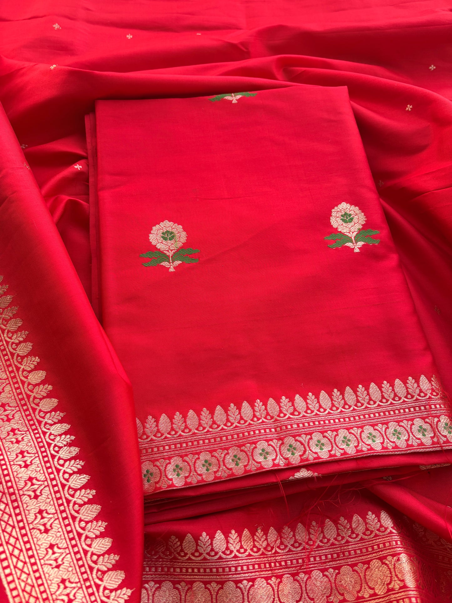 Red katan by katan silk kadhwa suit set