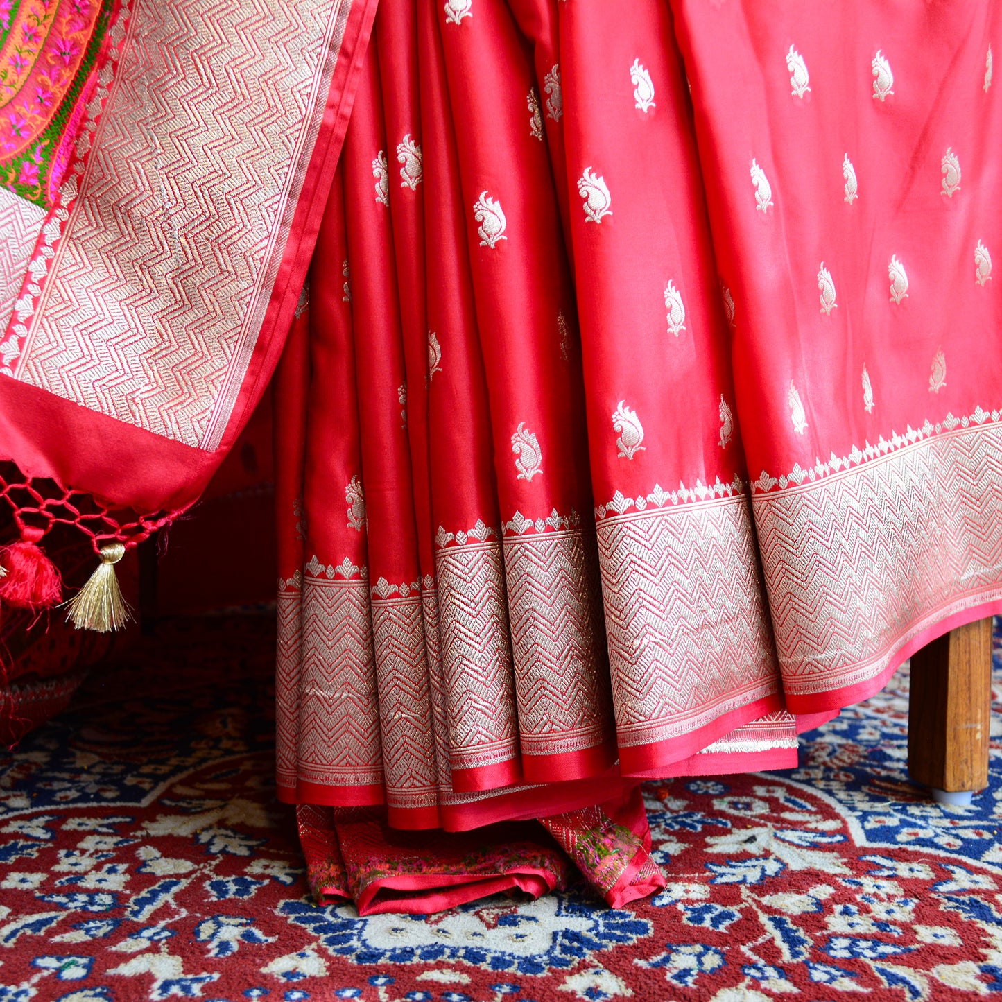 Red Mashru Silk  Jamdani Saree