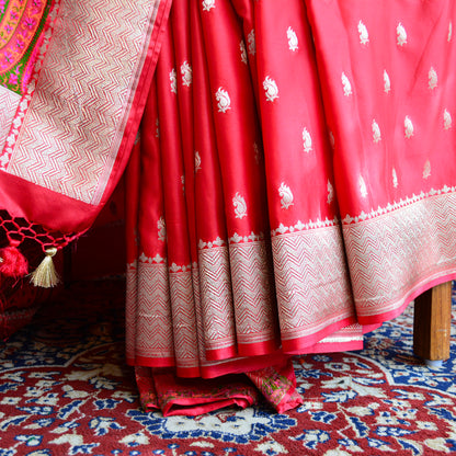 Red Mashru Silk  Jamdani Saree