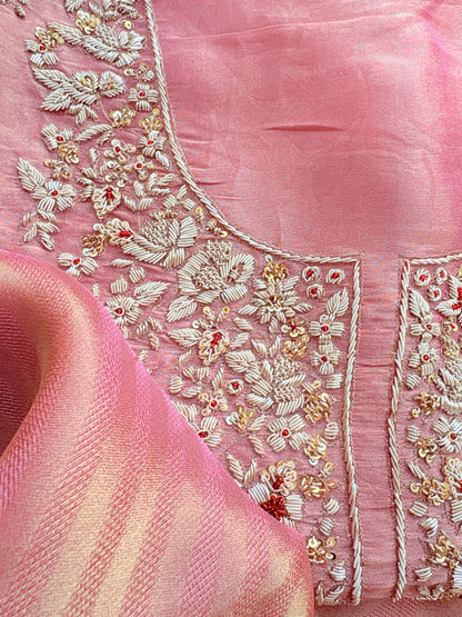 Pink tissue silk hand embroidery suit set
