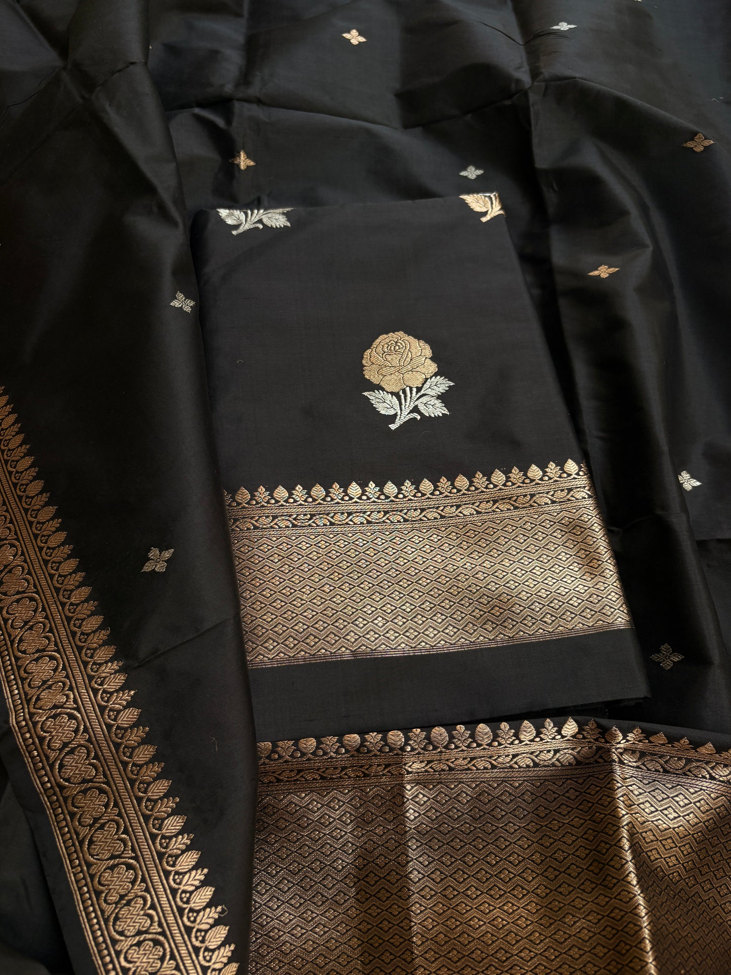 Black katan by katan silk kadhwa suit set