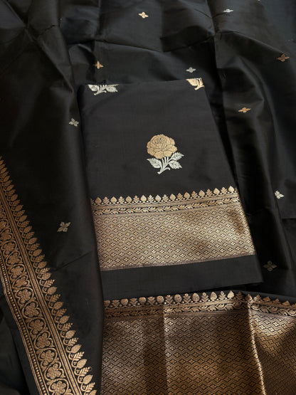 Black katan by katan silk kadhwa suit set