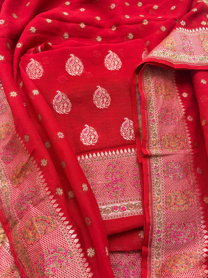 Red Khaddi chiffon meenadar suit set