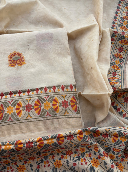 Cream Meenakari tilfi weaving Chanderi suit set