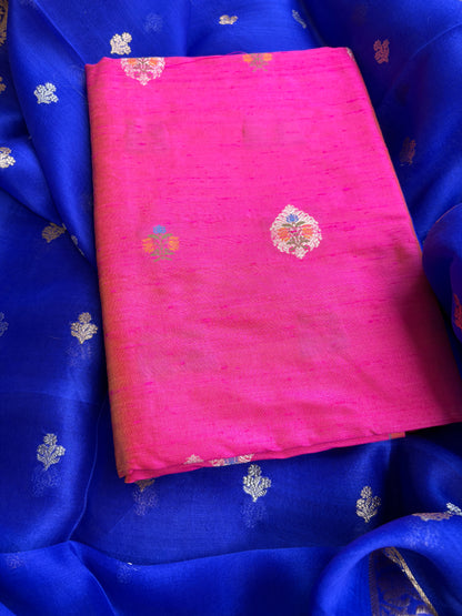 Pure raw silk kadhwa kurta, bottom and kora silk dupatta
