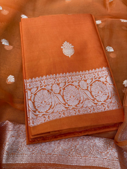 Orange Chiniya silver zari suit set