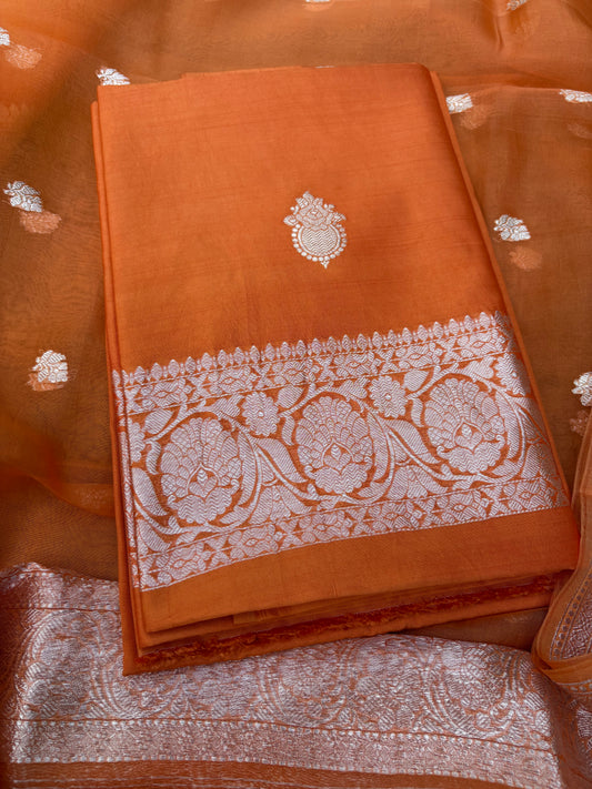 Orange Chiniya silver zari suit set