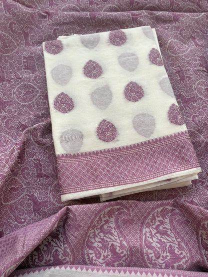 White Chanderi base with full jaal weaving dupatta