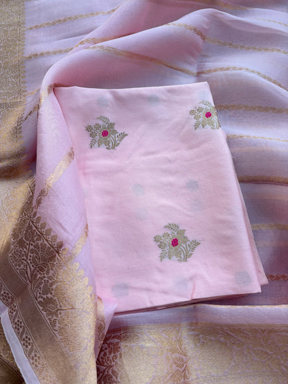 Pink Chiniya silk suit set with kora silk dupatta
