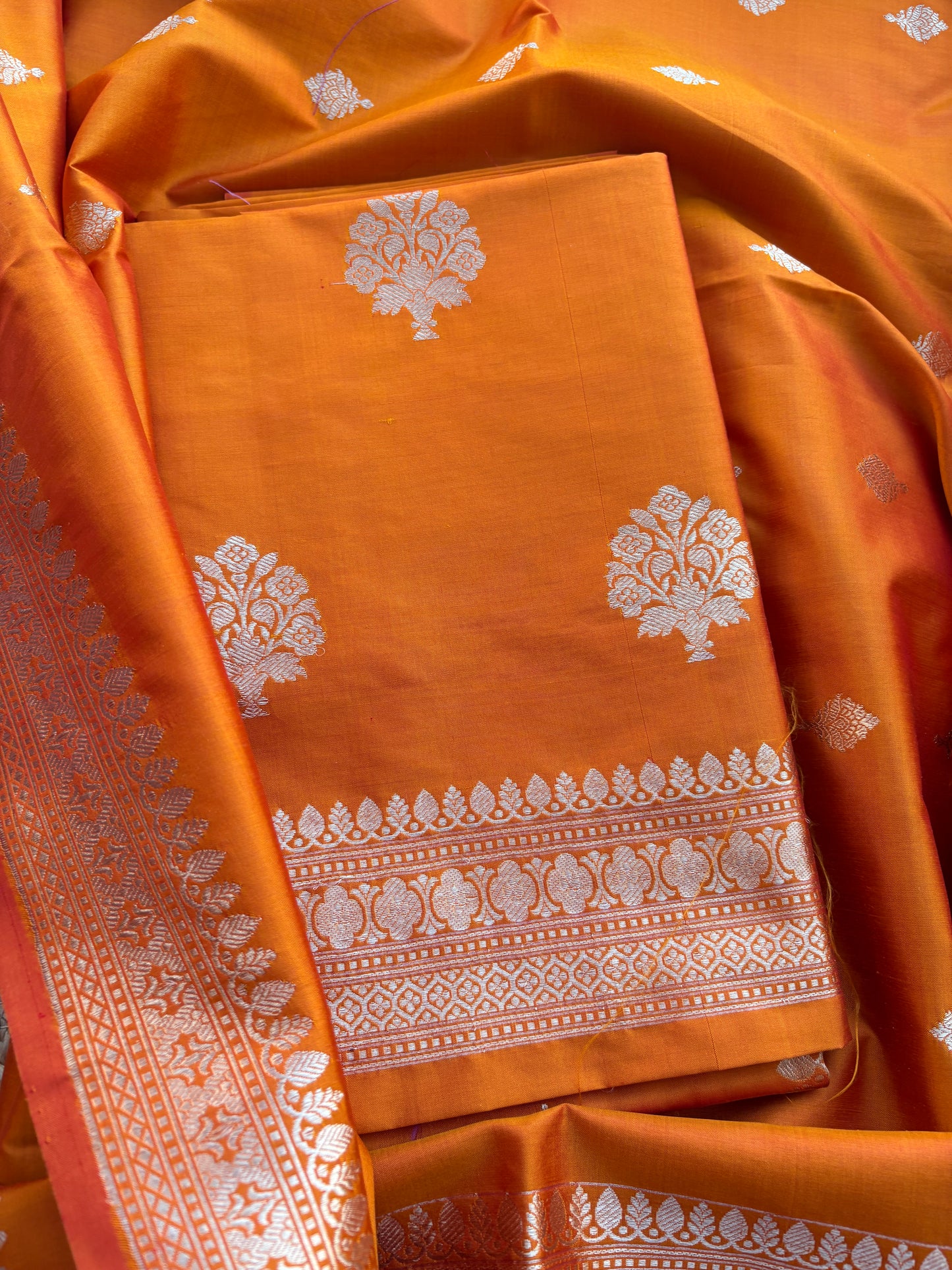 Orange katan by katan silk kadhwa suit set