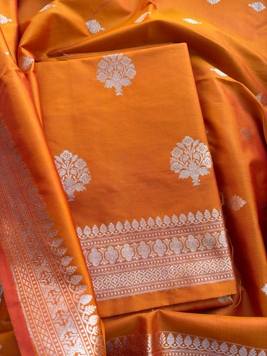Orange katan by katan silk kadhwa suit set