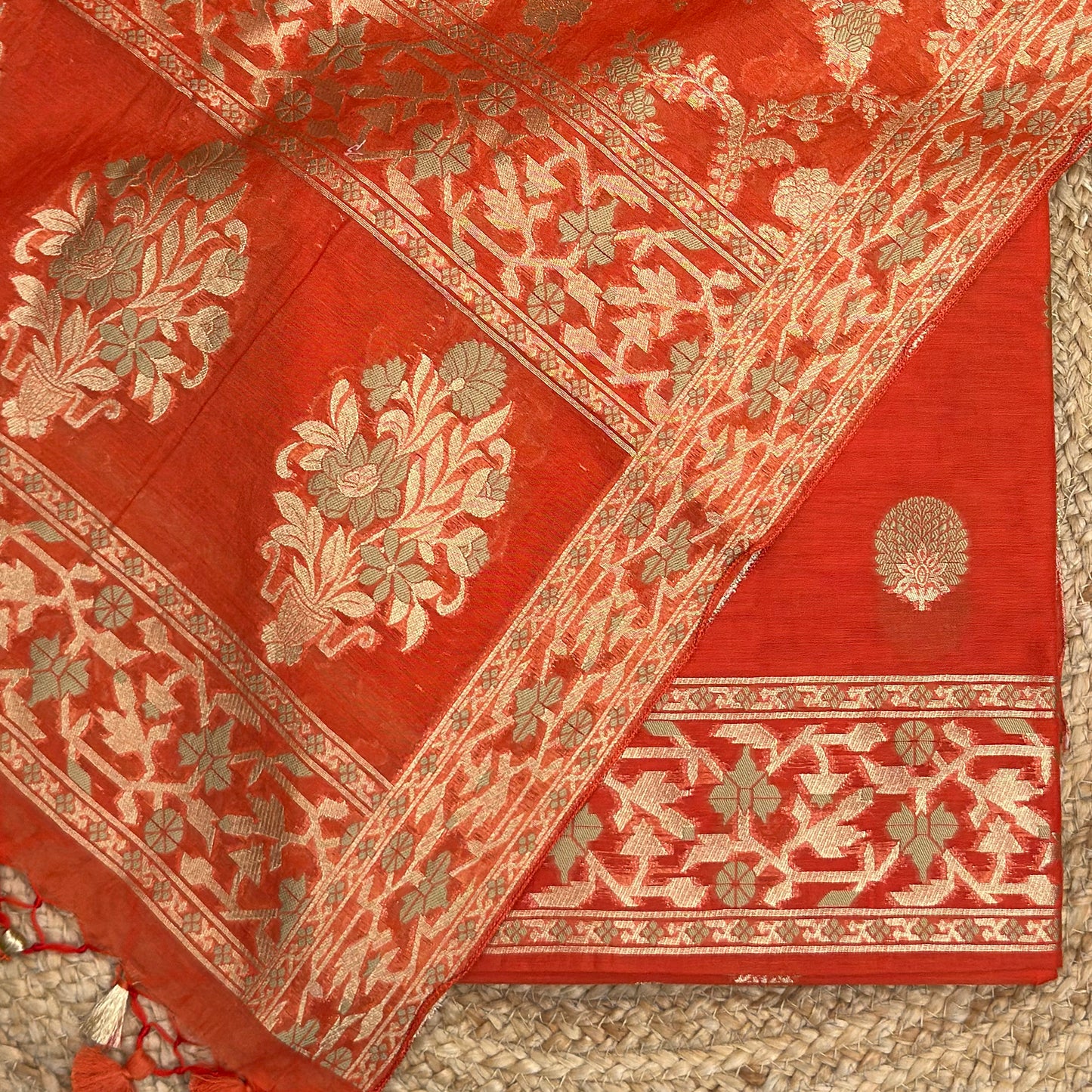 Orange Chanderi paithani suit set