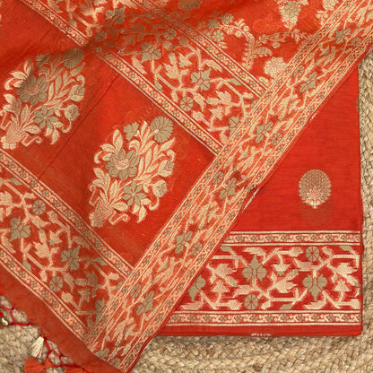 Orange Chanderi paithani suit set
