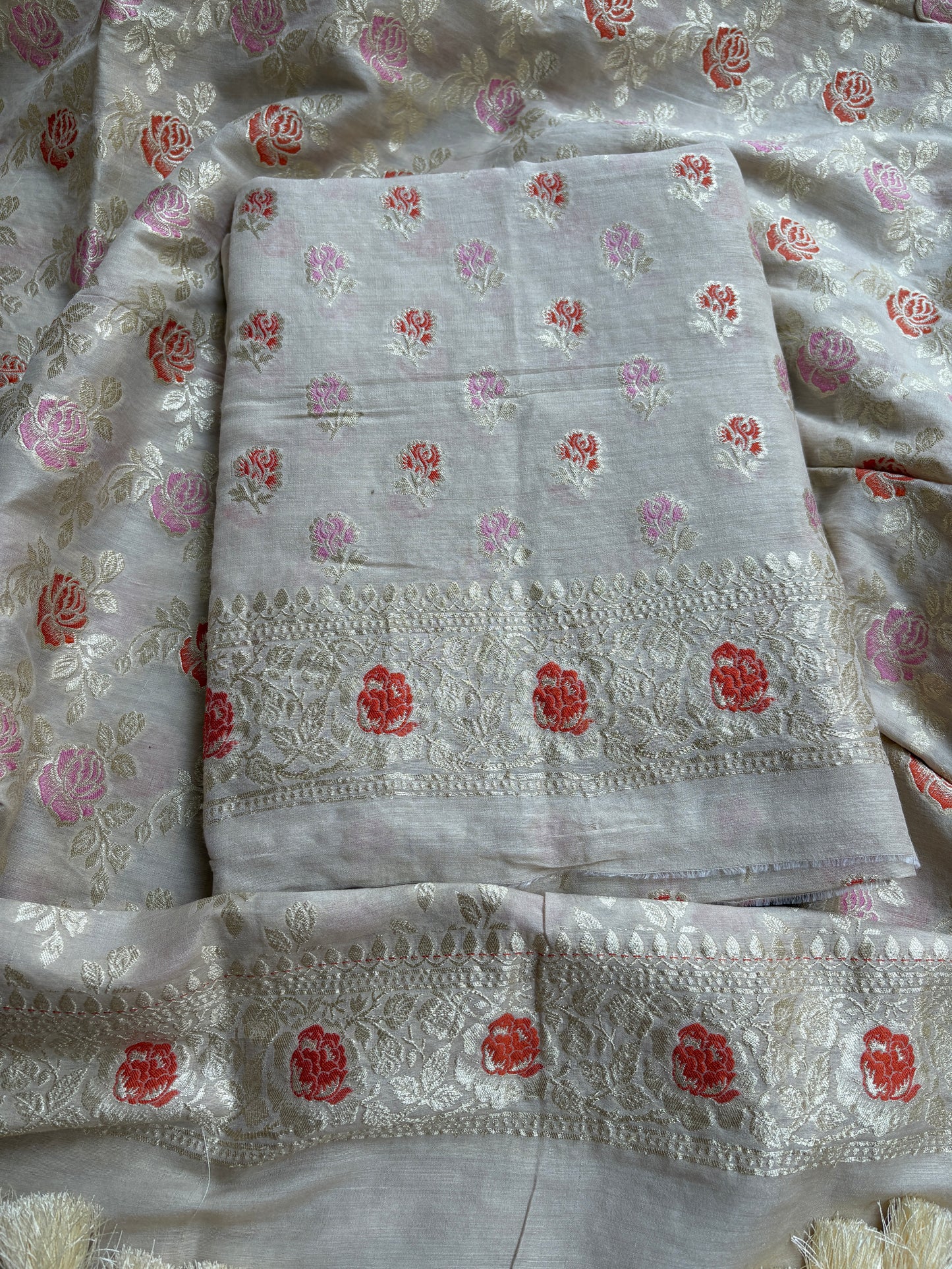 Cream moonga silk meenadar suit set