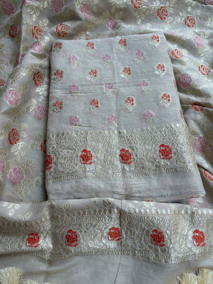 Cream moonga silk meenadar suit set