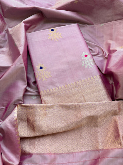Pink lavender katan by katan silk kadhwa suit set