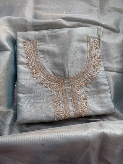 Blue tissue hand embroidered suit set