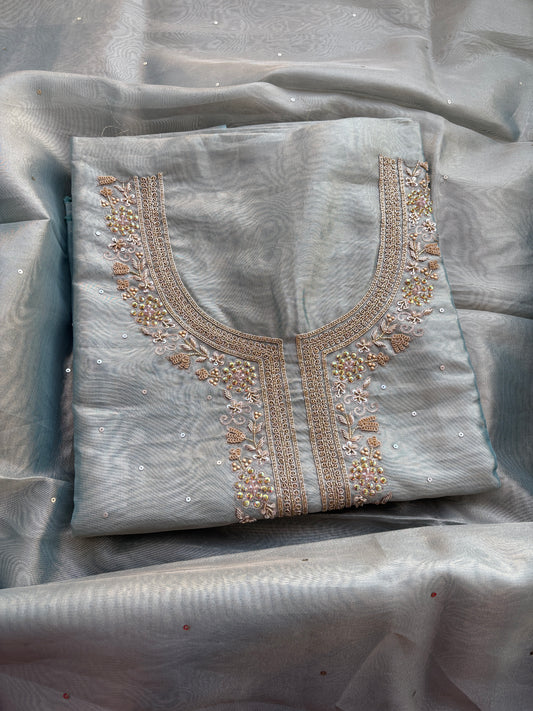 Blue tissue hand embroidered suit set