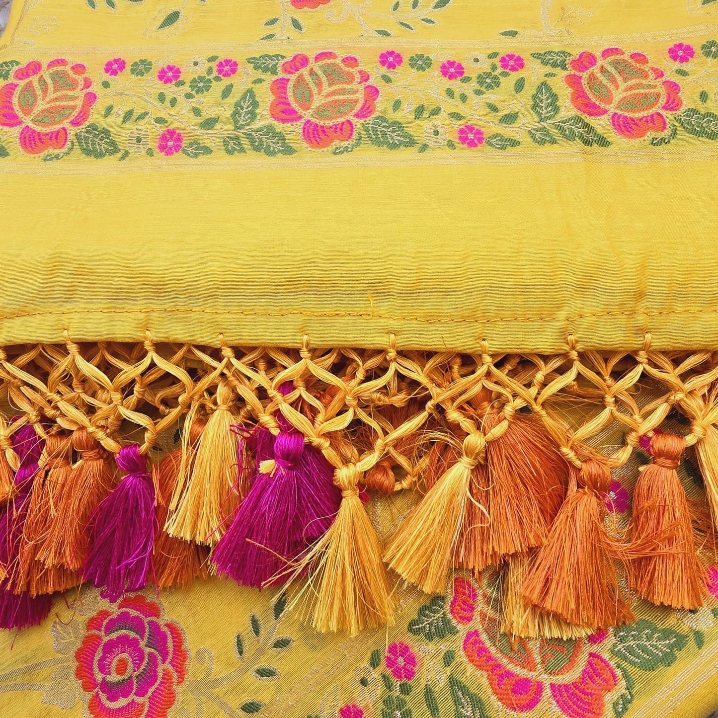 Yellow chanderi full Jaal weaving 3 piece suit