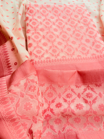 White base Chanderi cotton 3 piece suit set