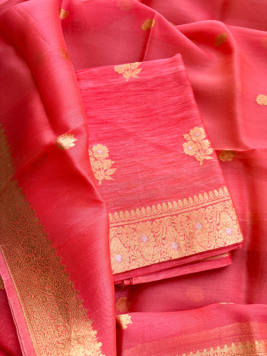 Peach linen suit kadhwa suit set