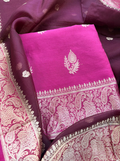 Pink Chiniya silk suit with shaded dupatta