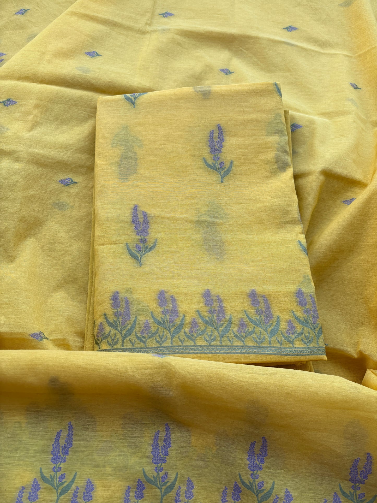 Yellow Chanderi lilac weaving suit set