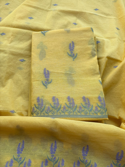 Yellow Chanderi lilac weaving suit set