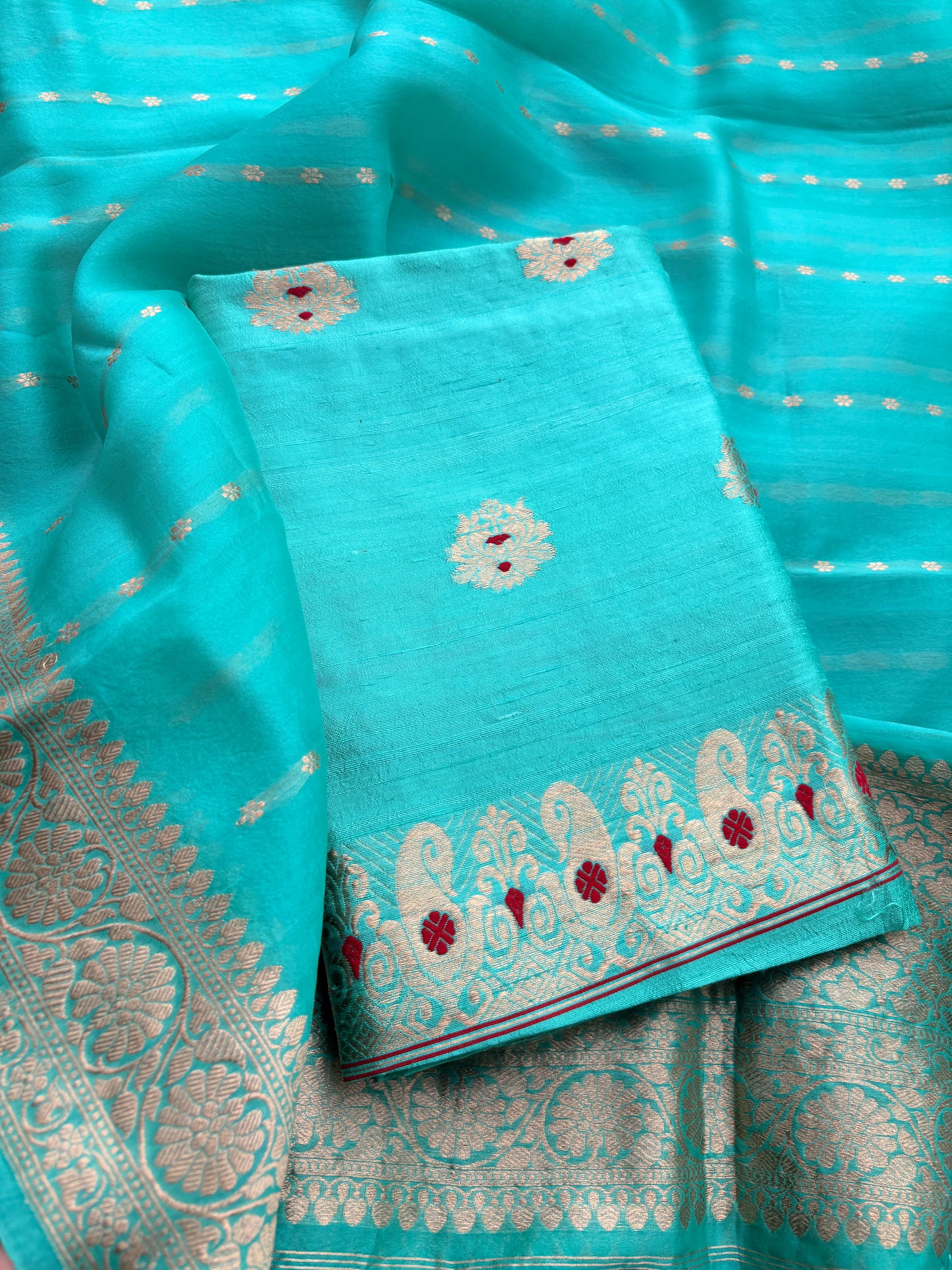 Blue raw silk kadhwa suit set