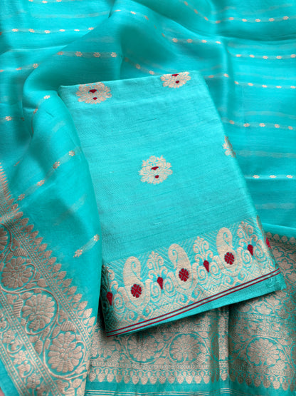 Blue raw silk kadhwa suit set
