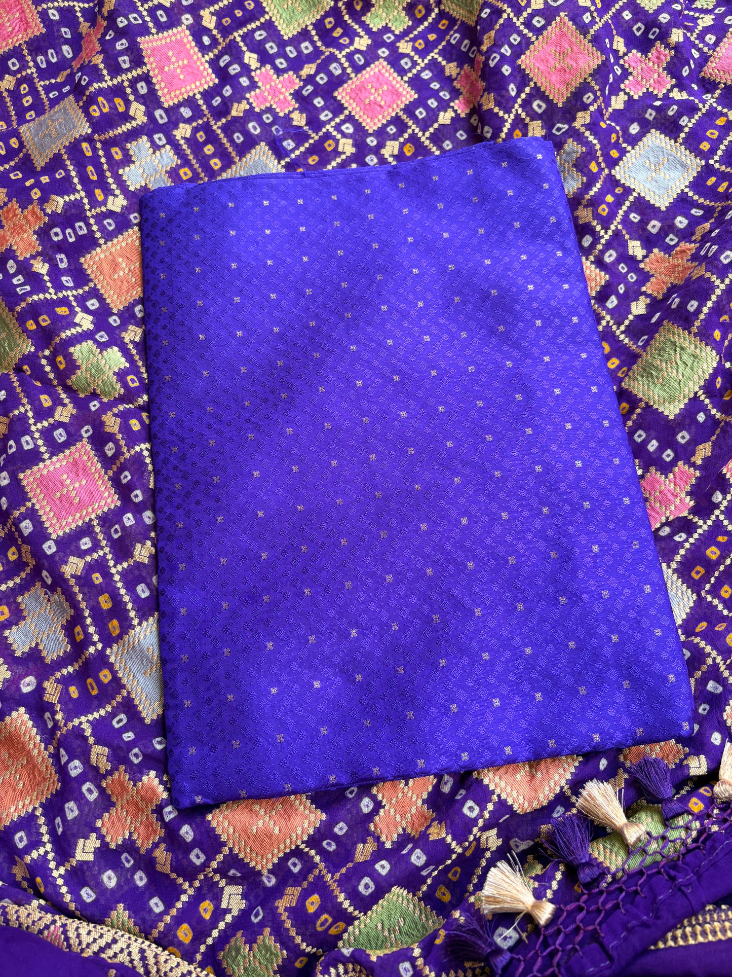 Blue katan silk with bandhani dupatta