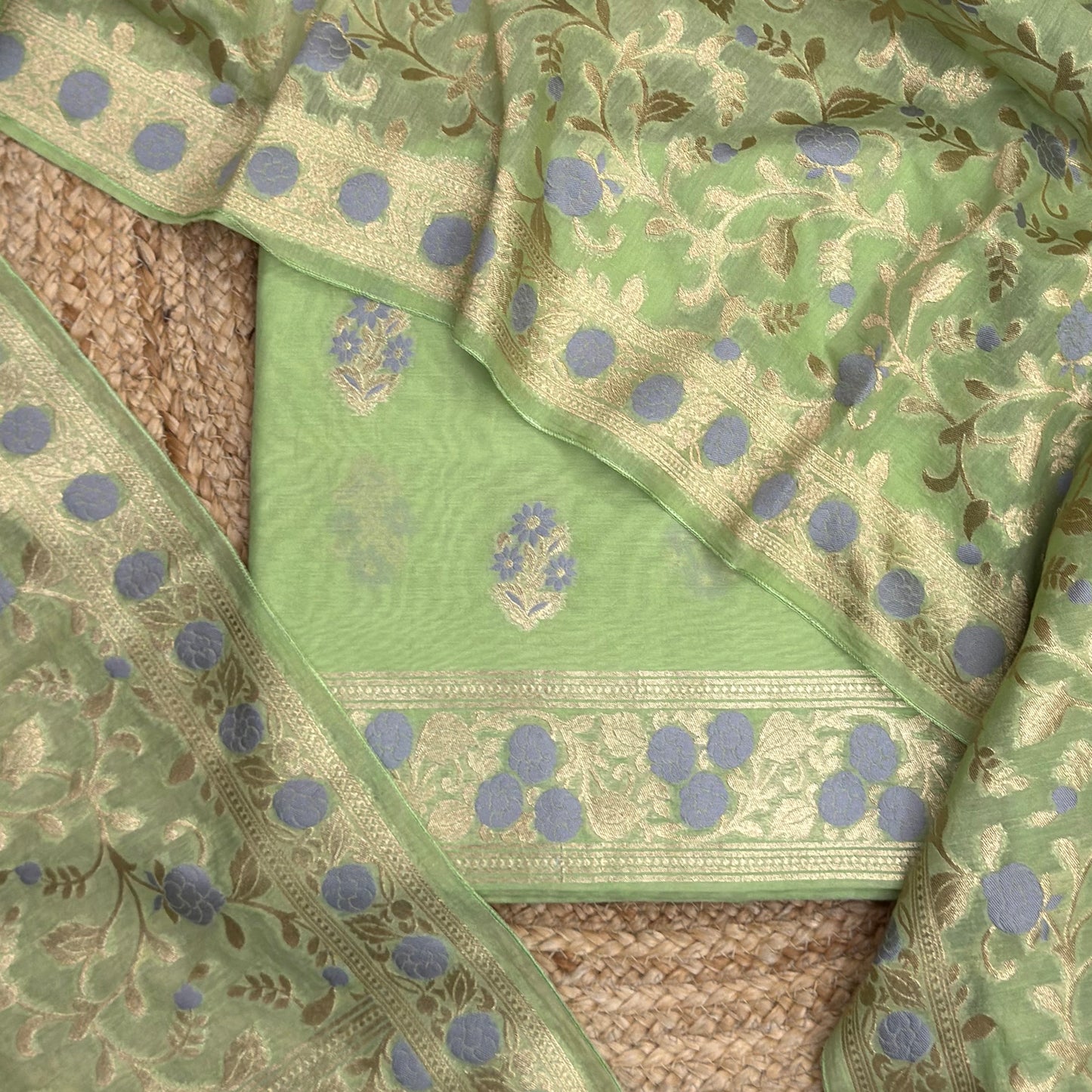 Green Chanderi meenadar suit set