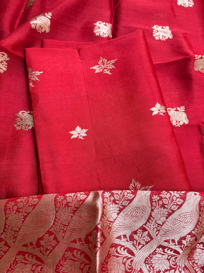 Red pure silk kadhwa suit set