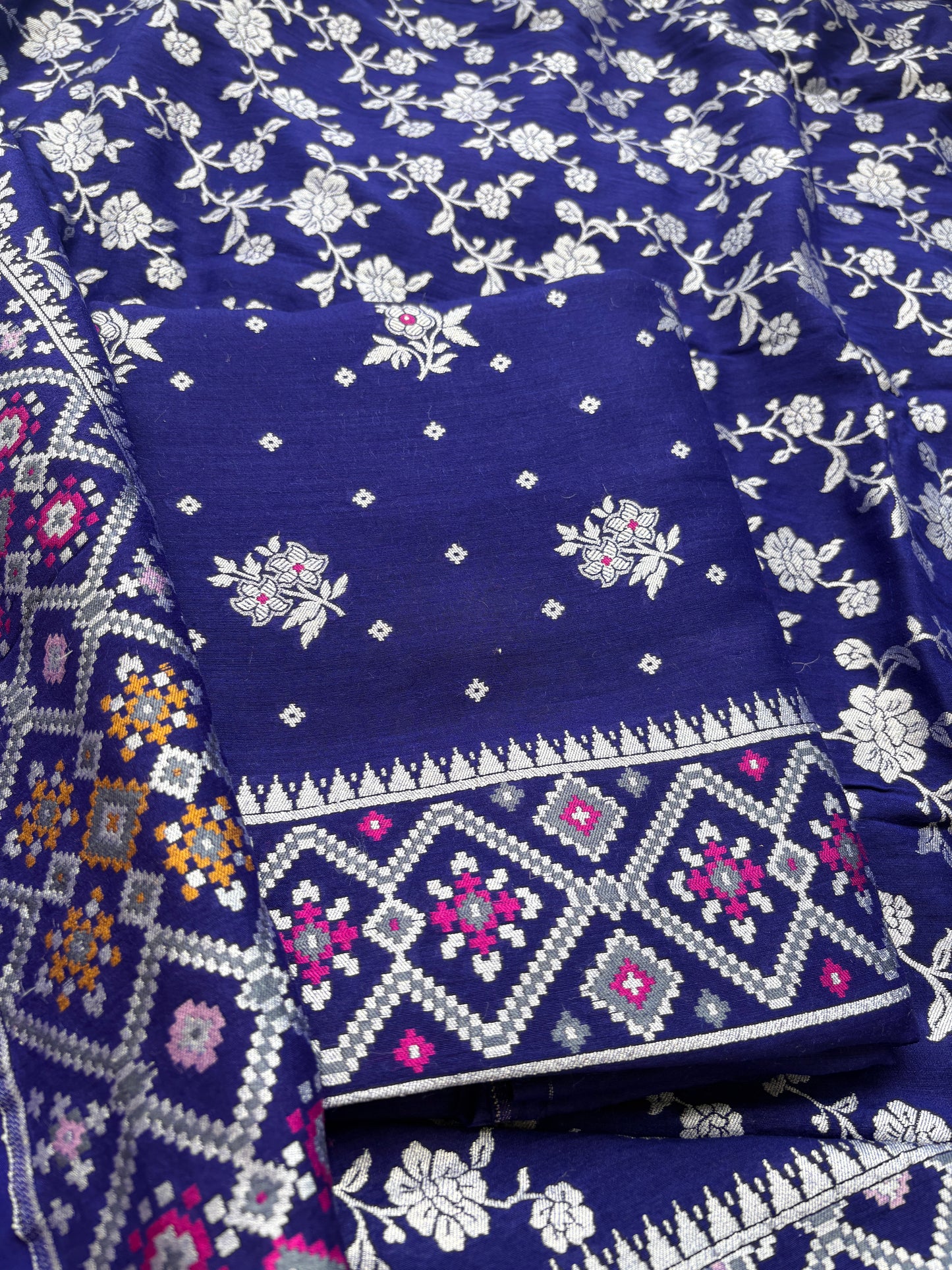 Purple blue moonga silk suit set
