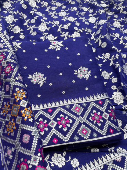 Purple blue moonga silk suit set