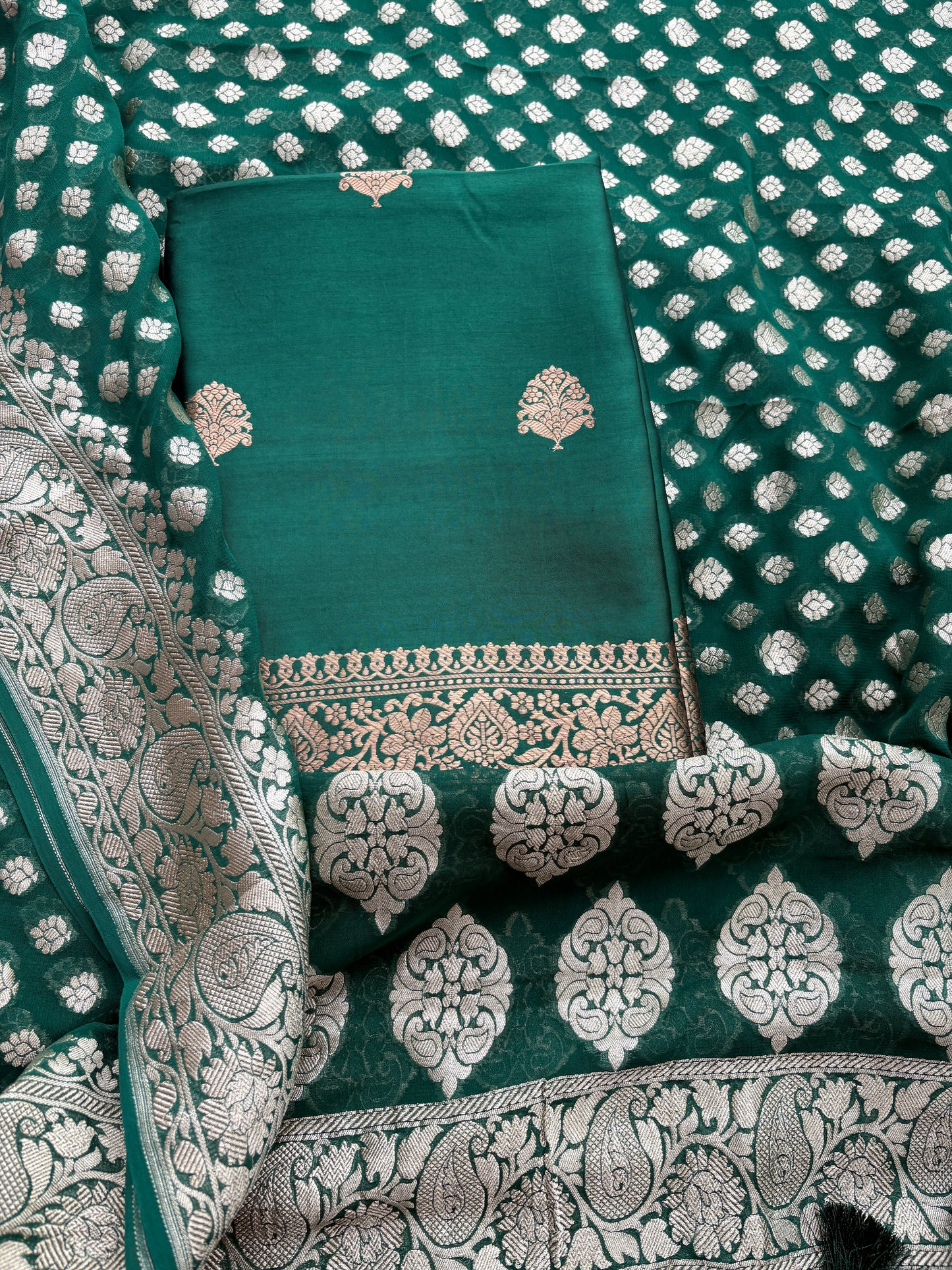 Green mango silk with georgette dupatta