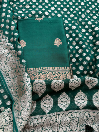 Green mango silk with georgette dupatta