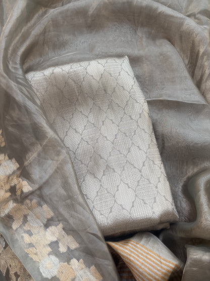 Silver grey tissue brocade suit set
