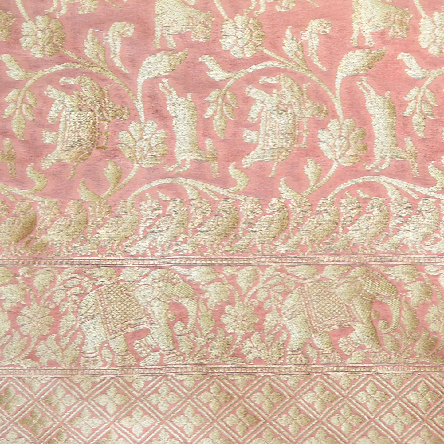 Peach Banarasi silk shikharagh saree