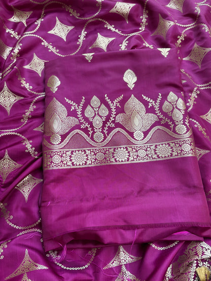 Wine mashru silk 3 piece suit set